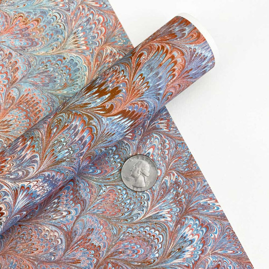 Blue and Orange Marbeled Feathers Italian Print Paper ~ Carta Fiorentina Italy